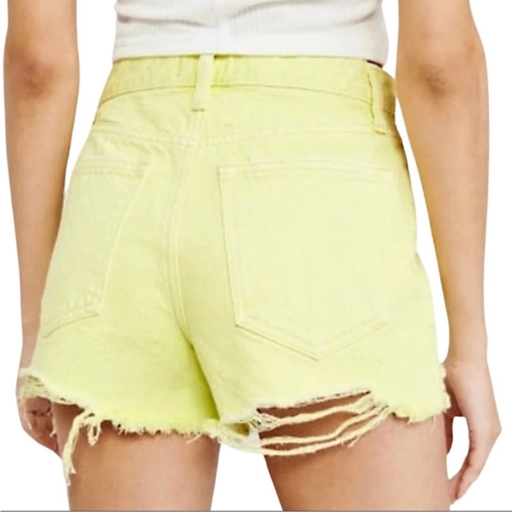 Abercrombie Annie High Waist Neon Green Yellow Highlighter Denim Shorts Size 26